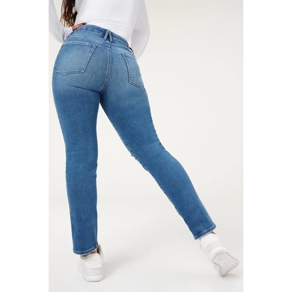 GOOD AMERICAN Navy Wash High Waisted Good Waist Distressed Knee Skinny Jeans - Picture 2 of 13